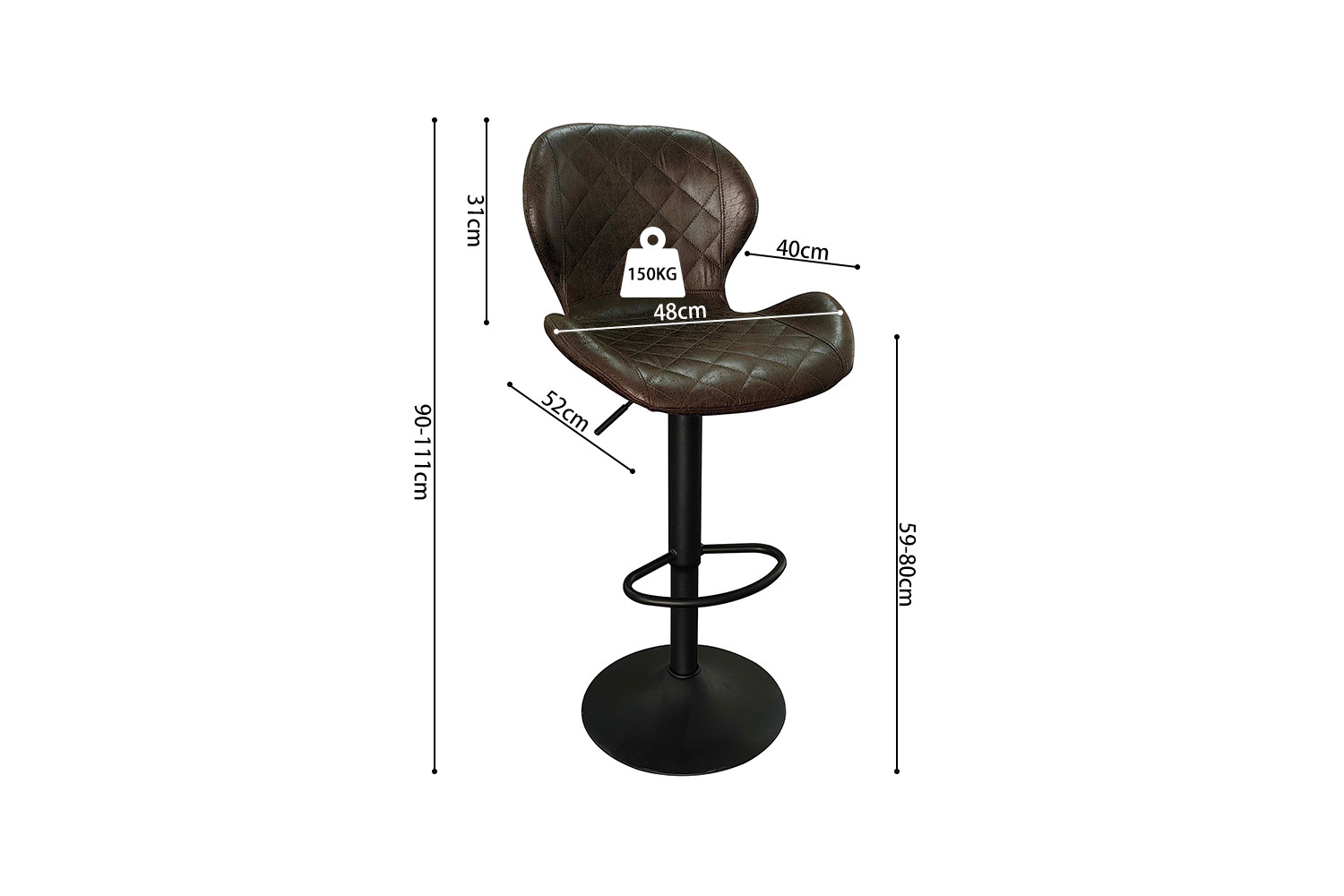 Tabouret de bar 'Malaga' PU Ote Topper 05 Brun foncé – Image 8