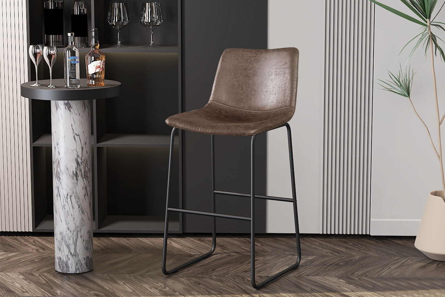 Chaise de comptoir 'Mancia' PU Ote Topper 05 Brun foncé – Image 2