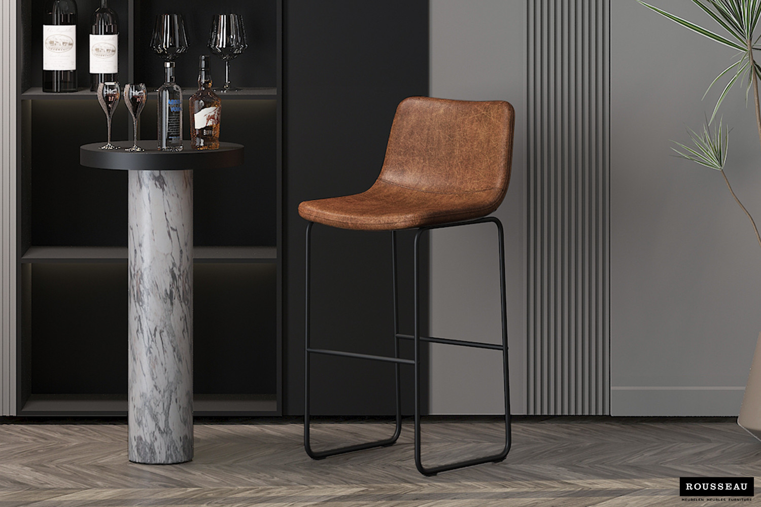 Tabouret de bar 'Mancia' PU Ote Topper 02 Cognac
