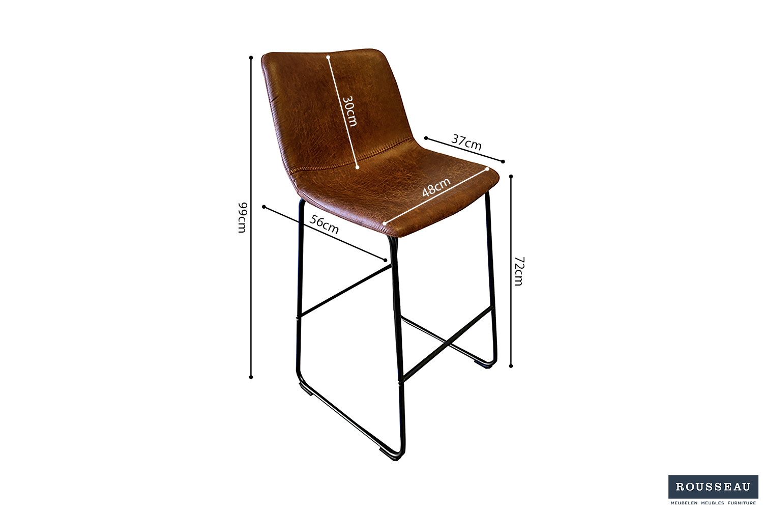 Tabouret de bar 'Mancia' PU Ote Topper 02 Cognac – Image 6