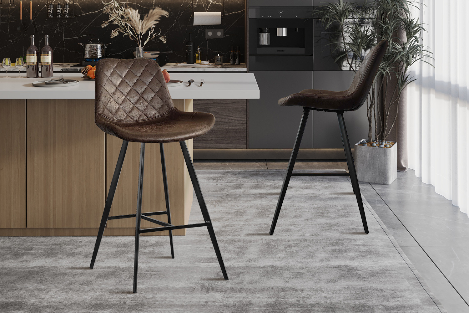 Tabouret de bar 'Palmas' PU Ote Topper 05 Brun foncé