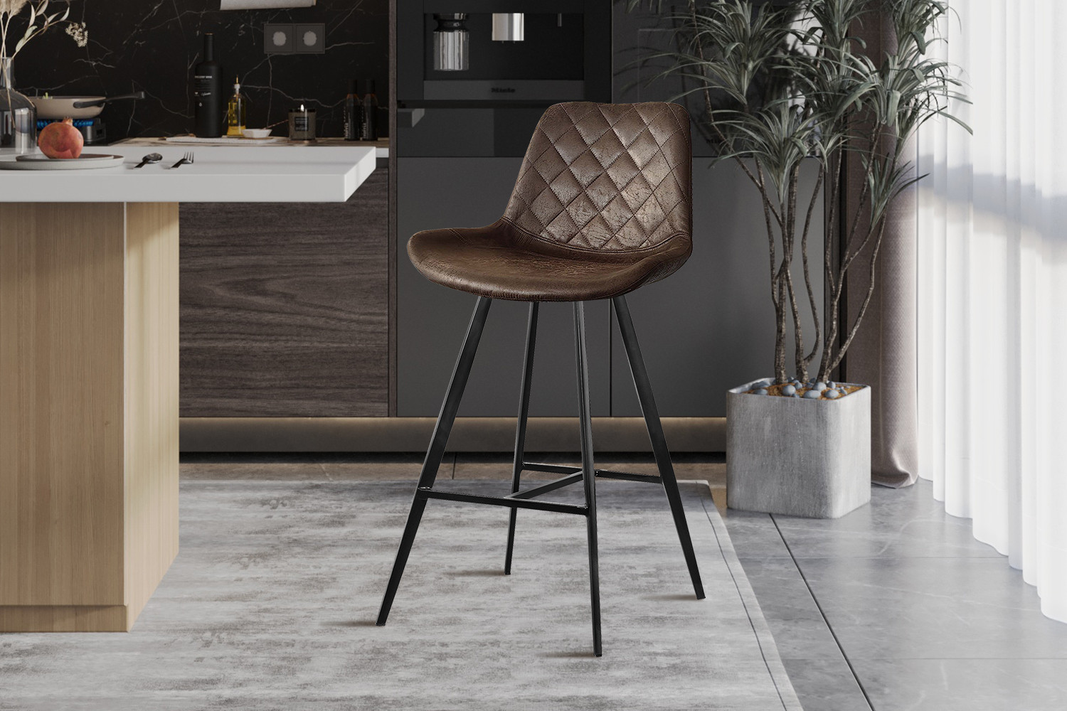 Tabouret de bar 'Palmas' PU Ote Topper 05 Brun foncé – Image 2
