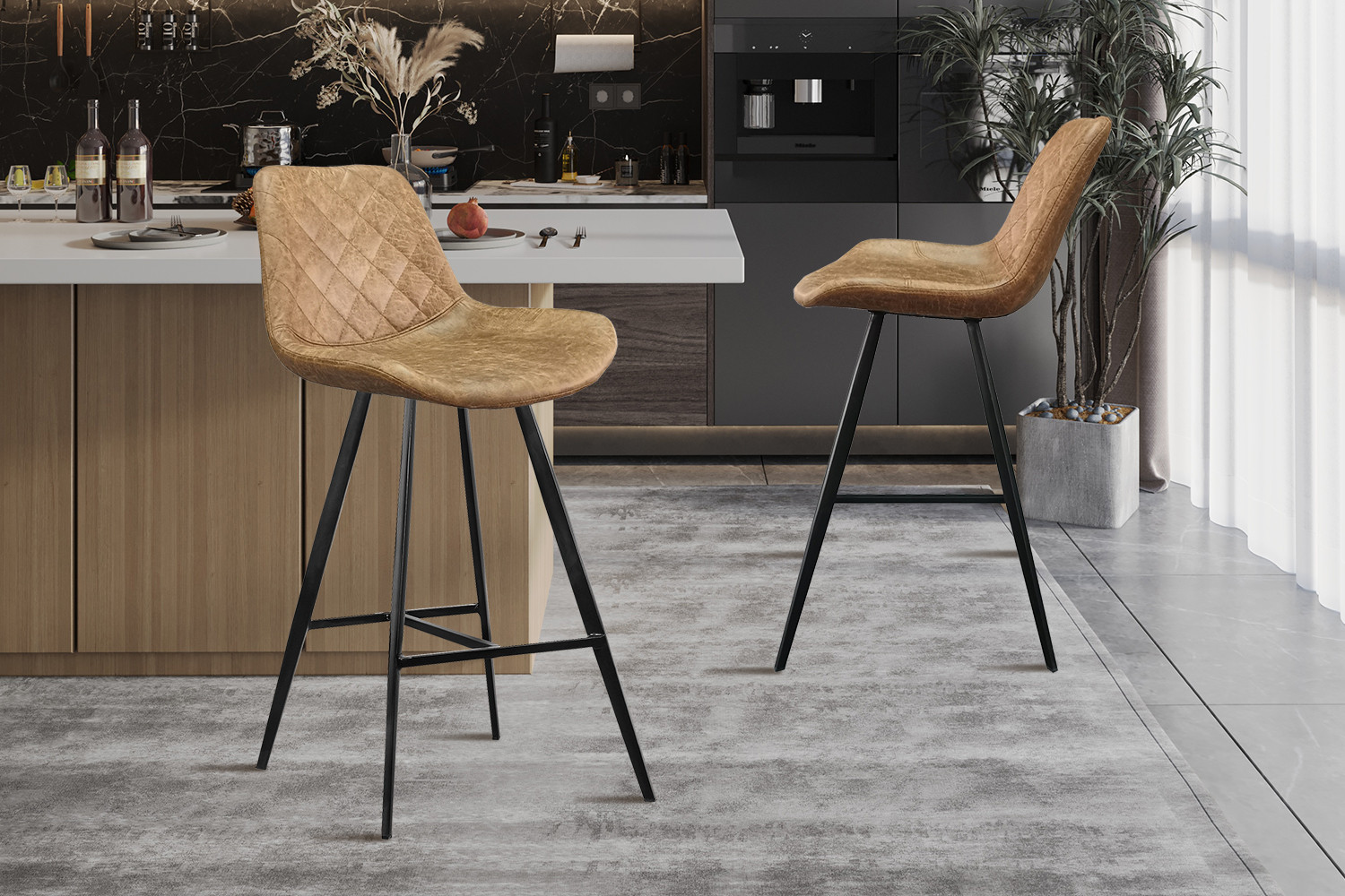 Tabouret de bar 'Palmas' PU Ote Topper 02 Cognac