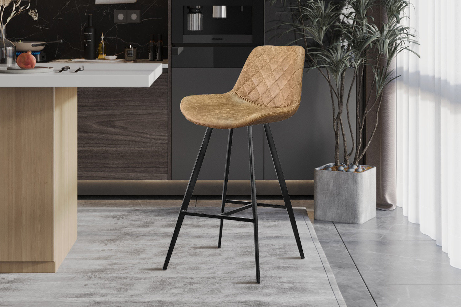 Tabouret de bar 'Palmas' PU Ote Topper 02 Cognac – Image 2