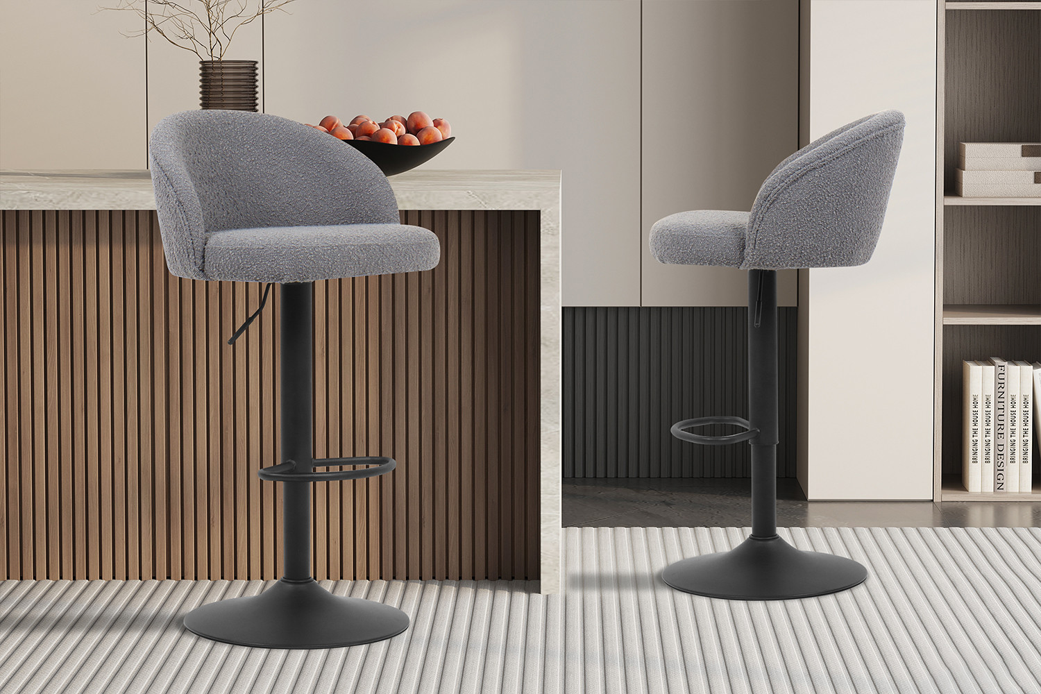 Tabouret de bar 'Arda' Bouclé Gris clair