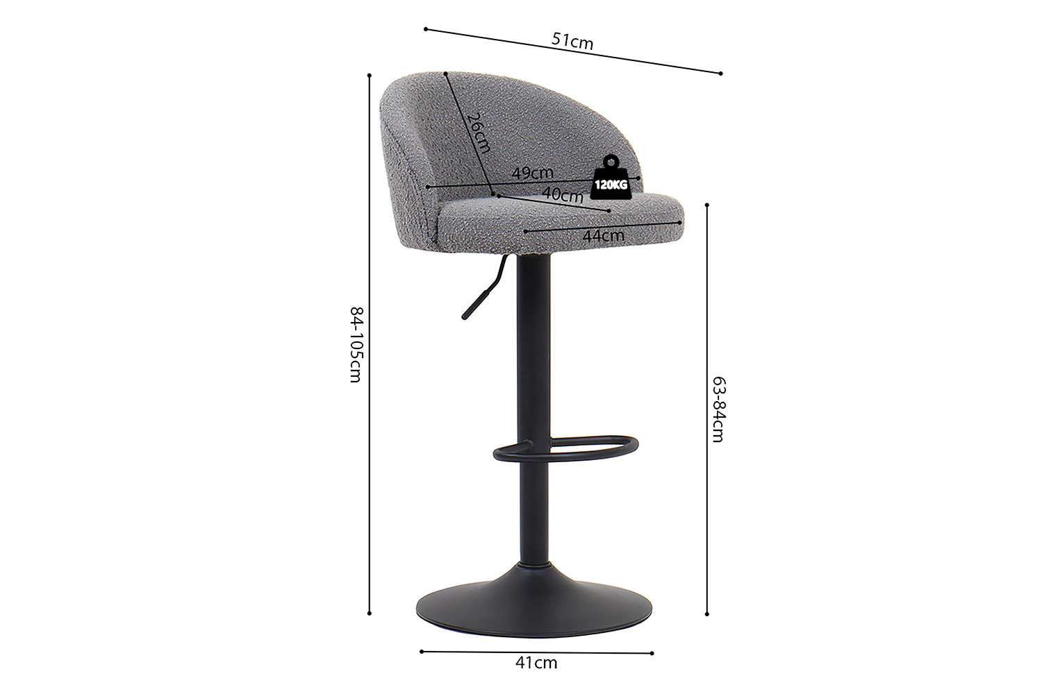 Tabouret de bar 'Arda' Bouclé Gris clair – Image 8