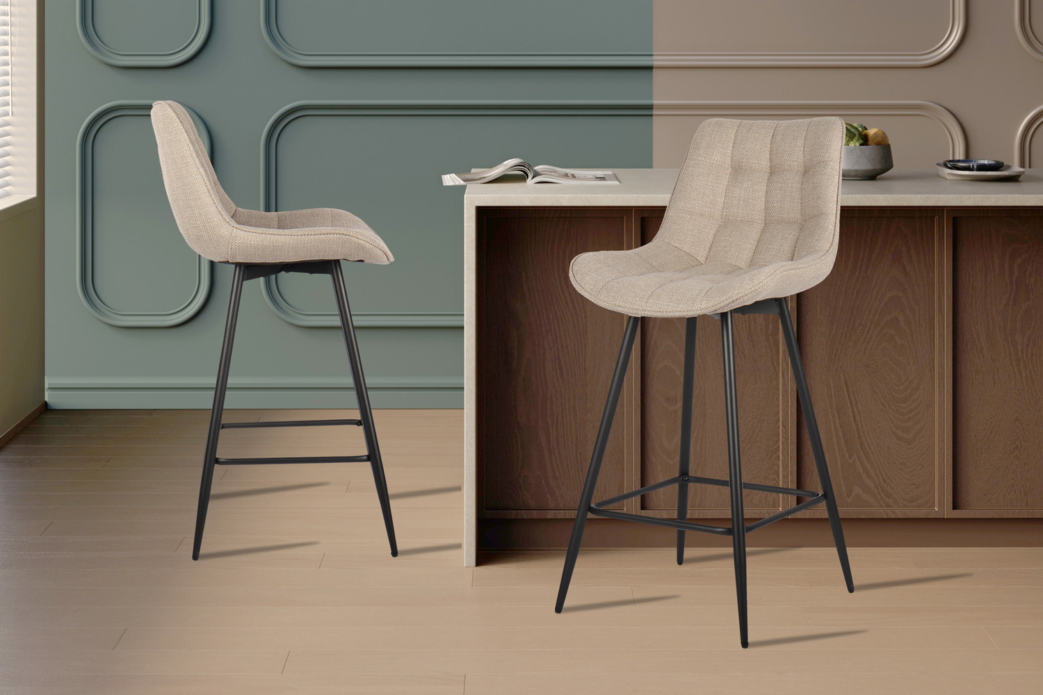 Chaise de comptoir 'Ariba' Tissu Ote Montego 178 Beige/Gris clair