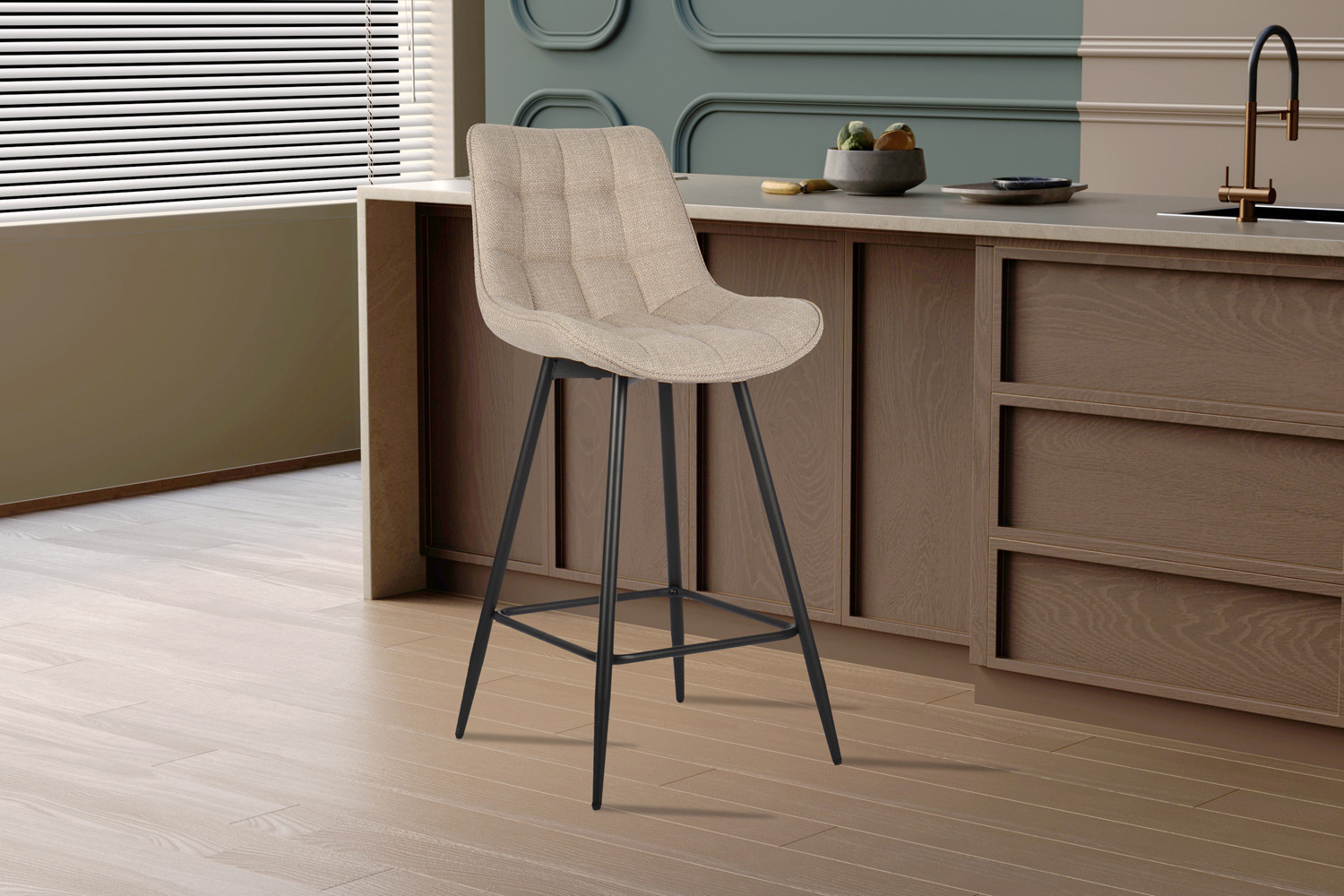 Chaise de comptoir 'Ariba' Tissu Ote Montego 178 Beige/Gris clair – Image 2