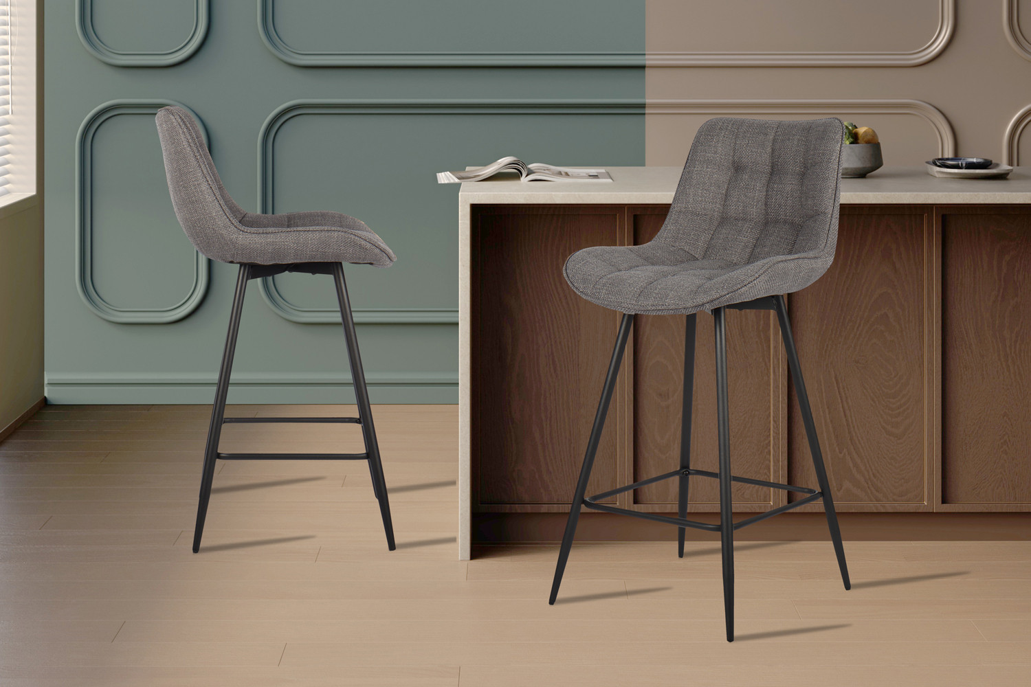 Chaise de comptoir 'Ariba' Tissu Ote Montego 466 Gris