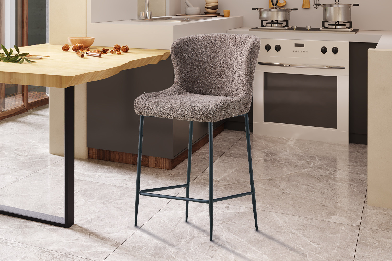 Chaise de comptoir 'Lisa' Bouclé Sable – Image 2