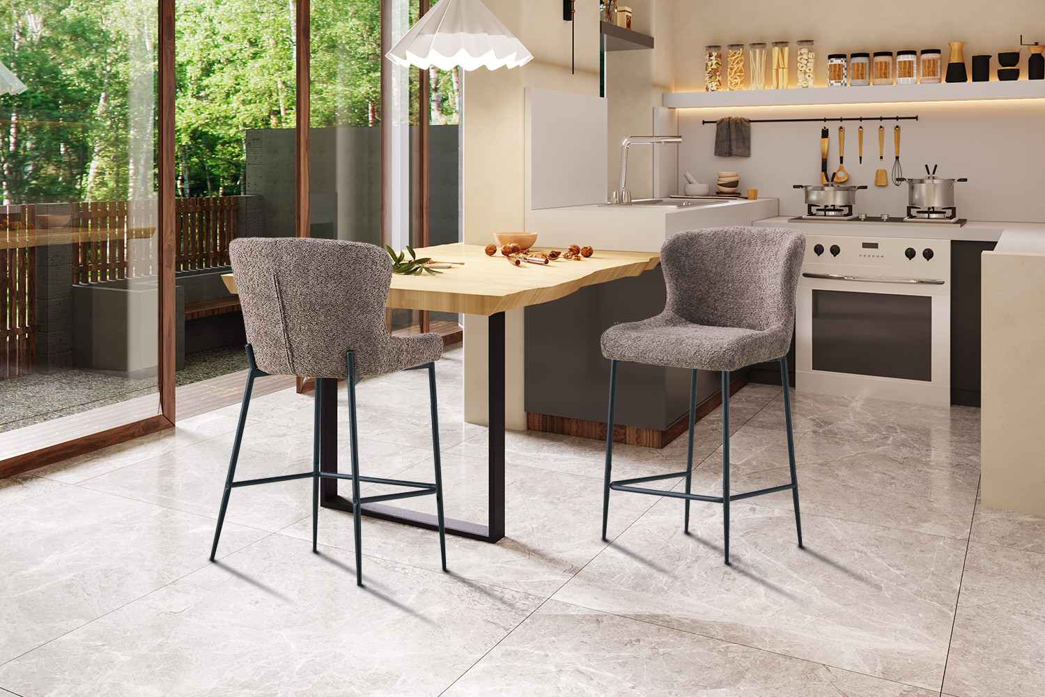 Chaise de comptoir 'Lisa' Bouclé Sable – Image 3