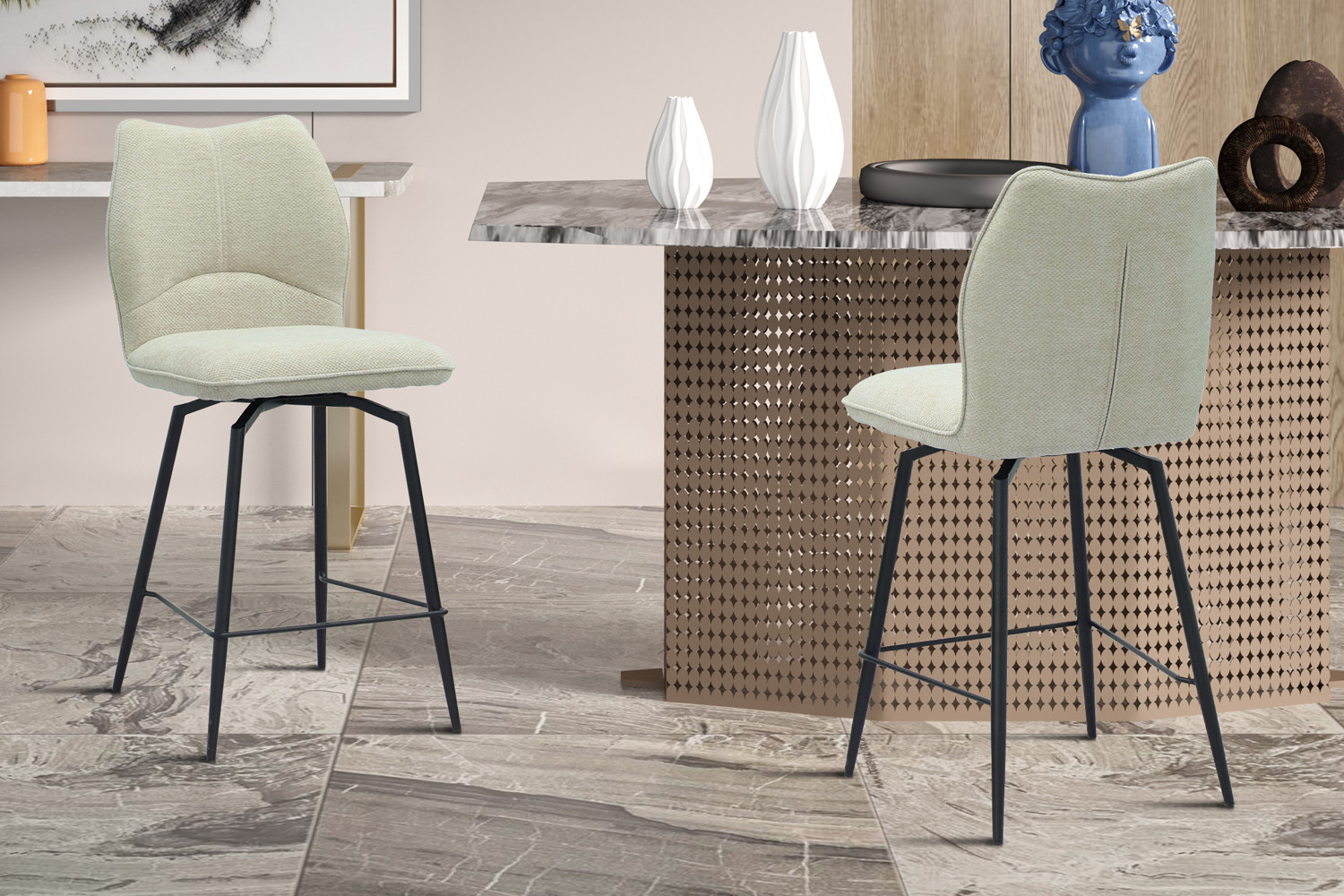 Chaise de comptoir 'Lara' Tissu Ote Sea 140 Pivotant Ecru