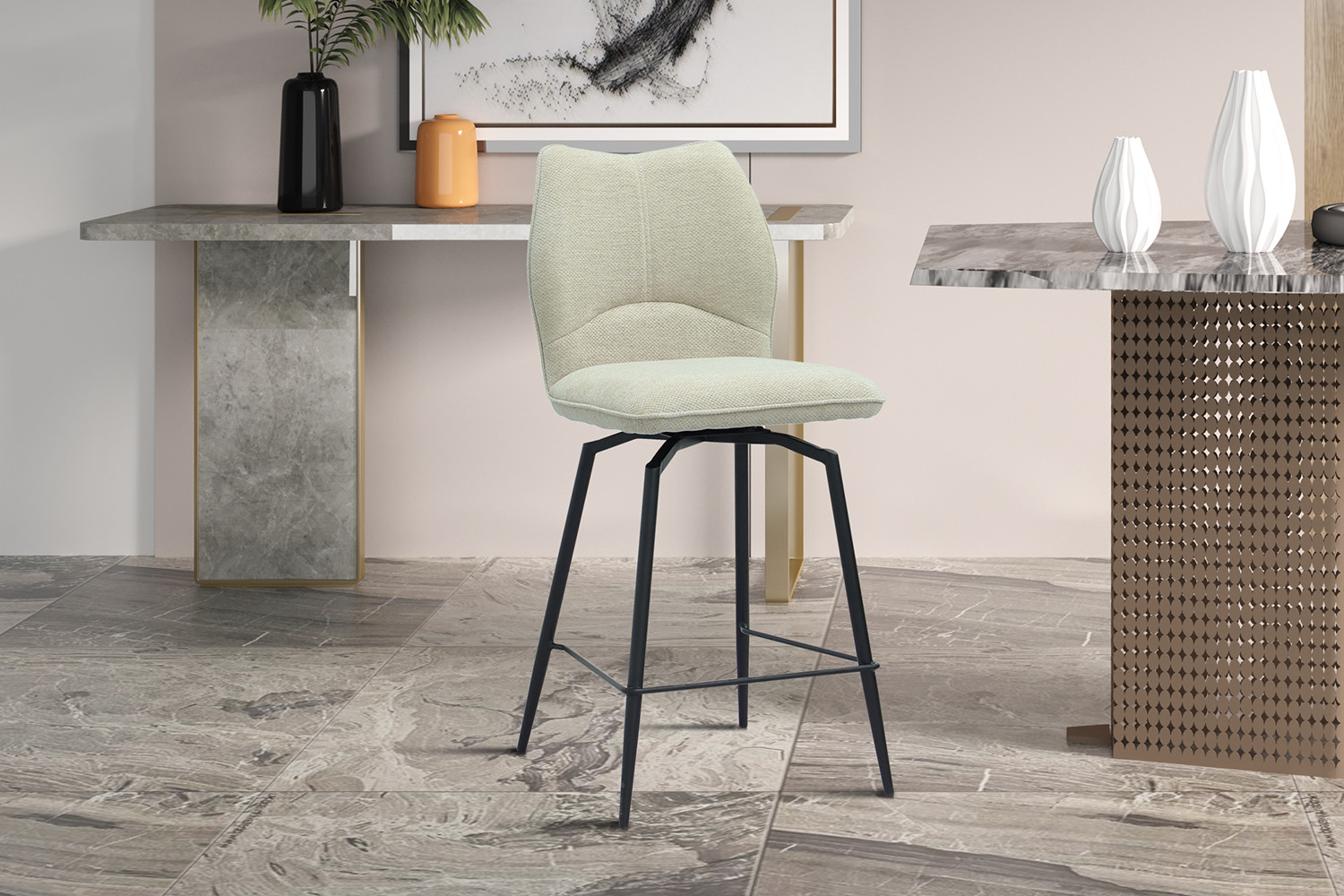 Chaise de comptoir 'Lara' Tissu Ote Sea 140 Pivotant Ecru – Image 2