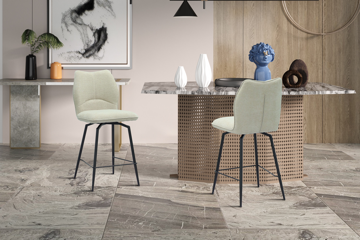 Chaise de comptoir 'Lara' Tissu Ote Sea 140 Pivotant Ecru – Image 3