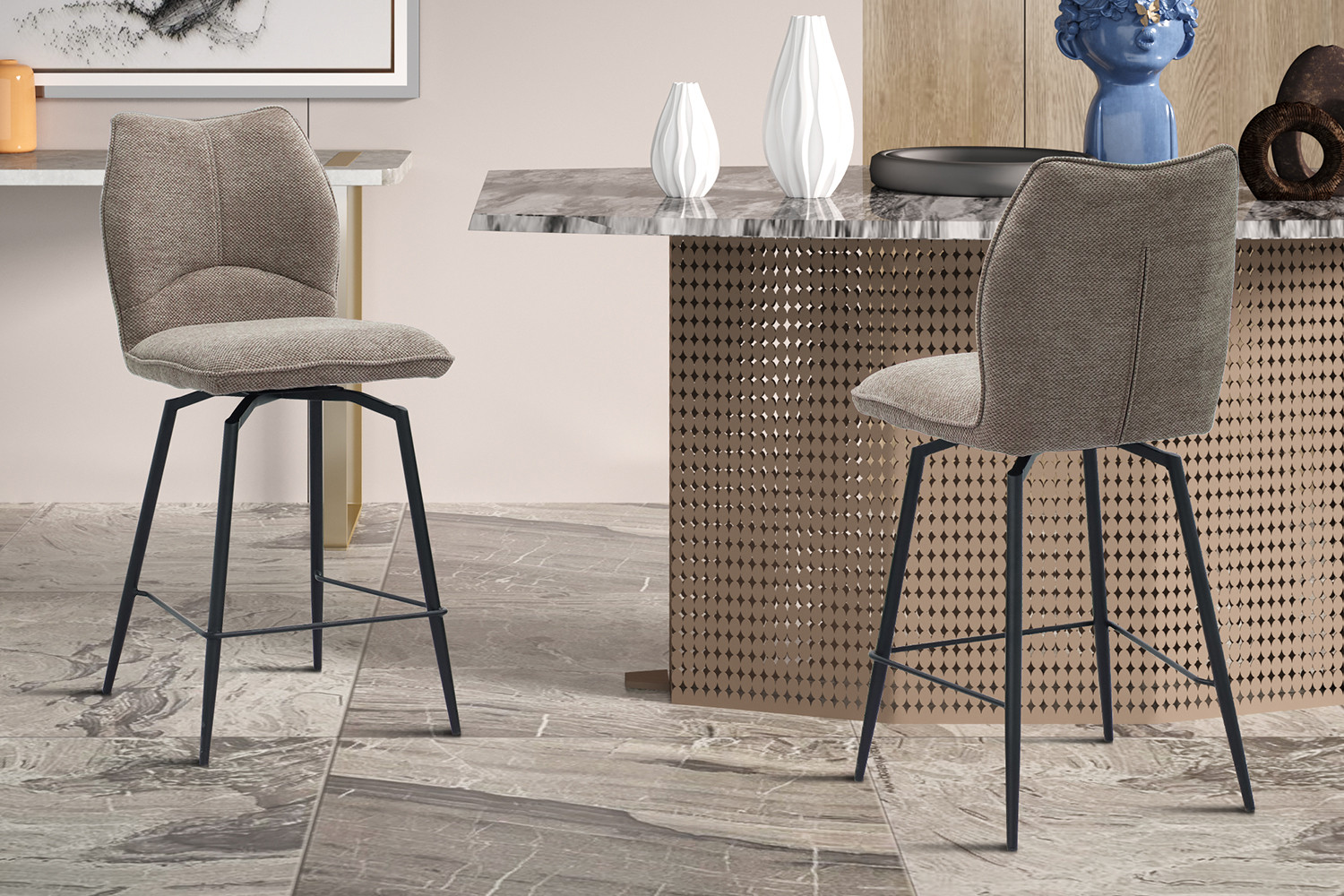 Chaise de comptoir 'Lara' Tissu Ote Sea 173 Pivotant Sable