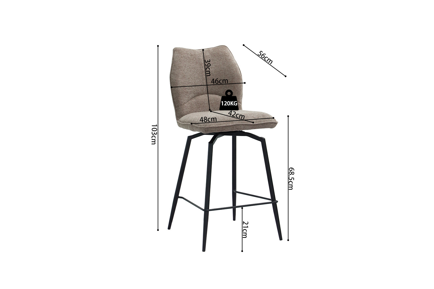 Chaise de comptoir 'Lara' Tissu Ote Sea 173 Pivotant Sable – Image 12