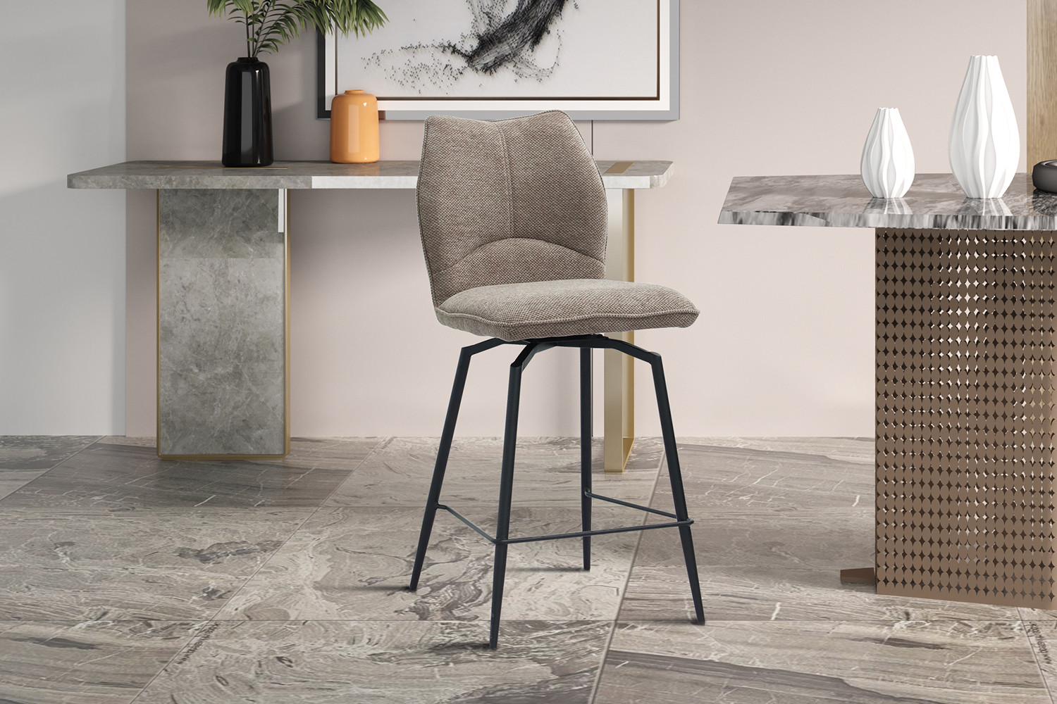 Chaise de comptoir 'Lara' Tissu Ote Sea 173 Pivotant Sable – Image 2