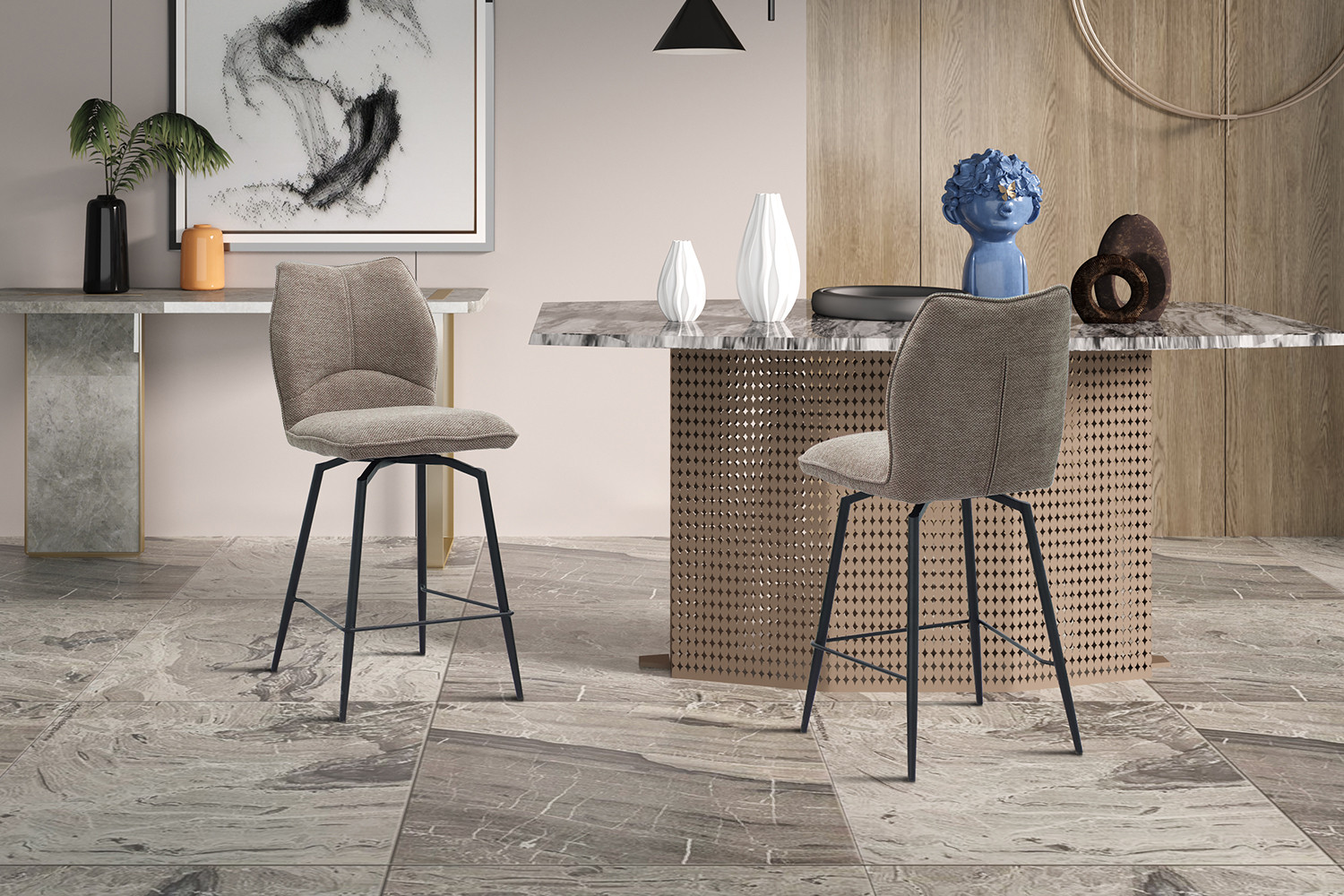 Chaise de comptoir 'Lara' Tissu Ote Sea 173 Pivotant Sable – Image 3