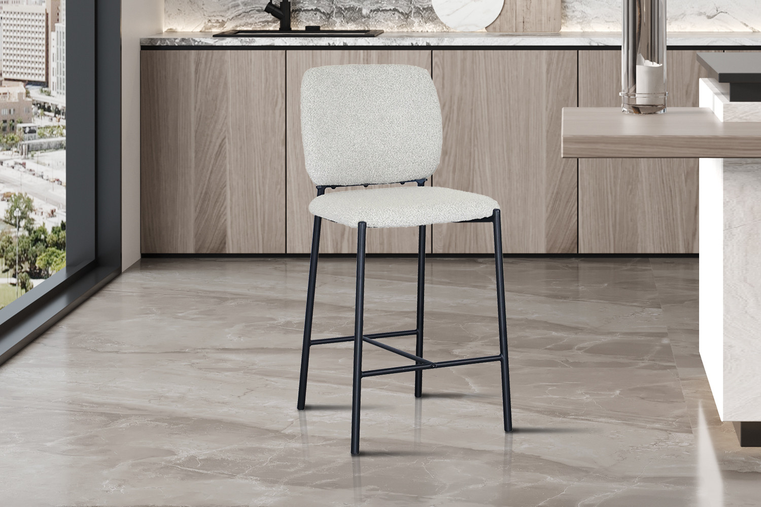 Chaise de comptoir 'Sophia' Tissu Beige – Image 2