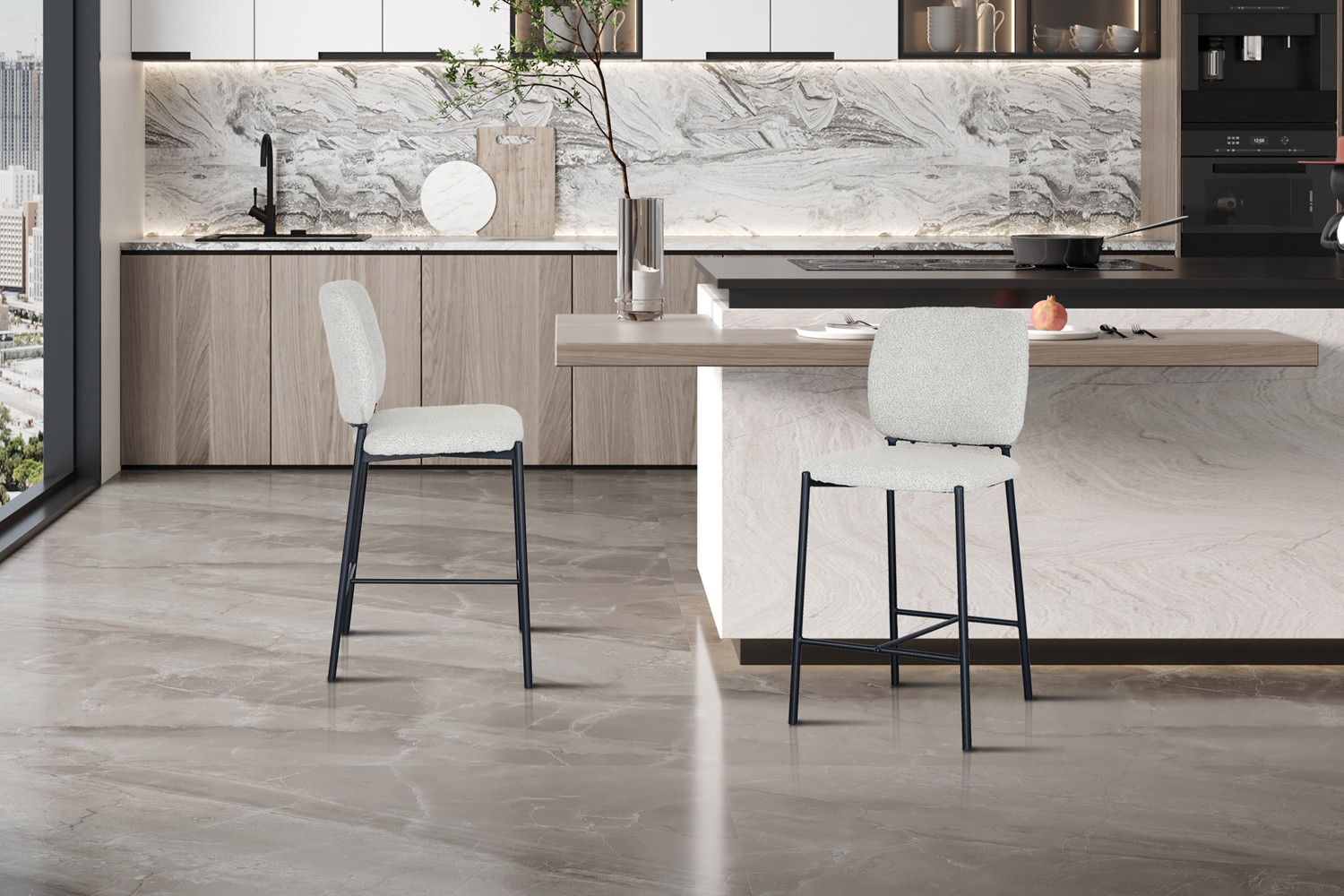 Chaise de comptoir 'Sophia' Tissu Beige – Image 3