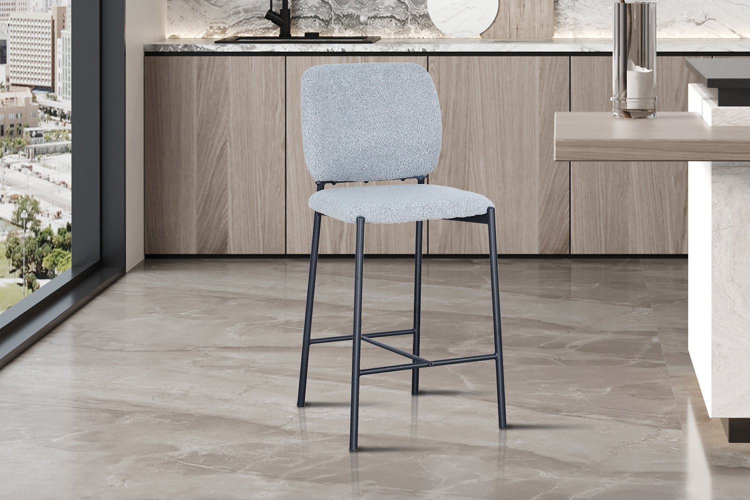 Chaise de comptoir 'Sophia' Tissu Gris clair – Image 2