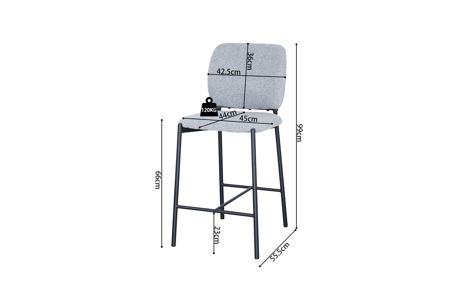Chaise de comptoir 'Sophia' Tissu Gris clair – Image 12