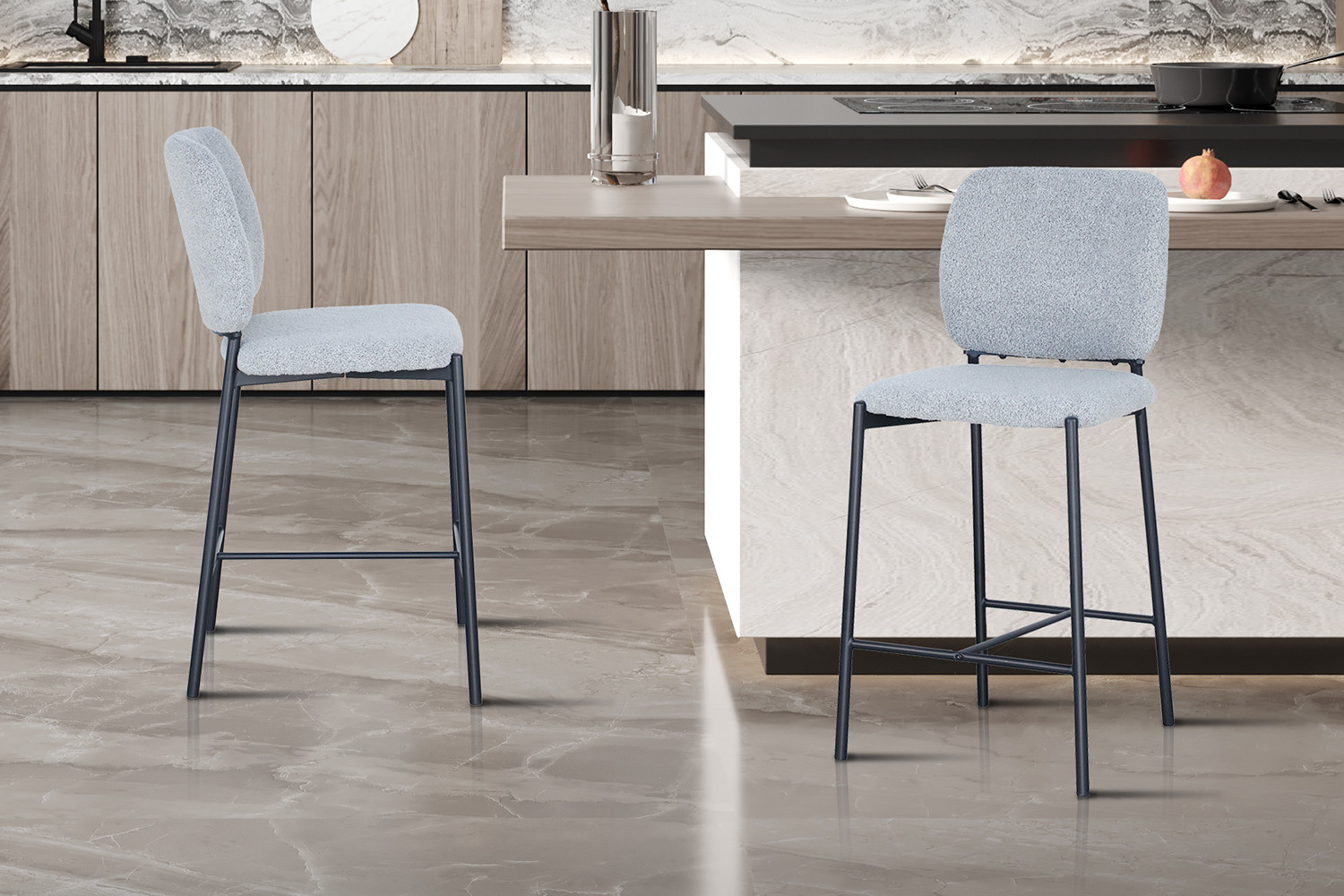 Chaise de comptoir 'Sophia' Tissu Gris clair