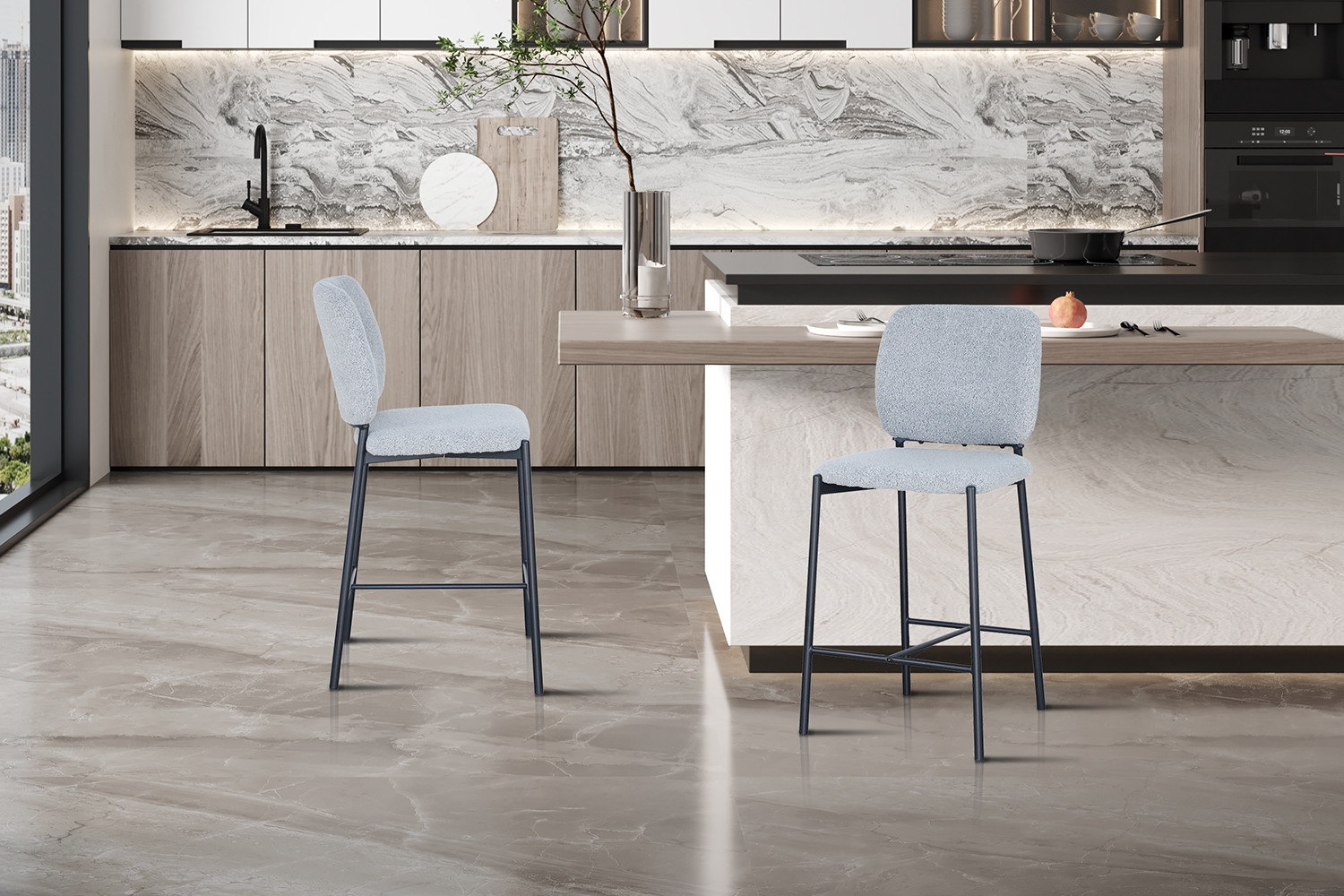 Chaise de comptoir 'Sophia' Tissu Gris clair – Image 3