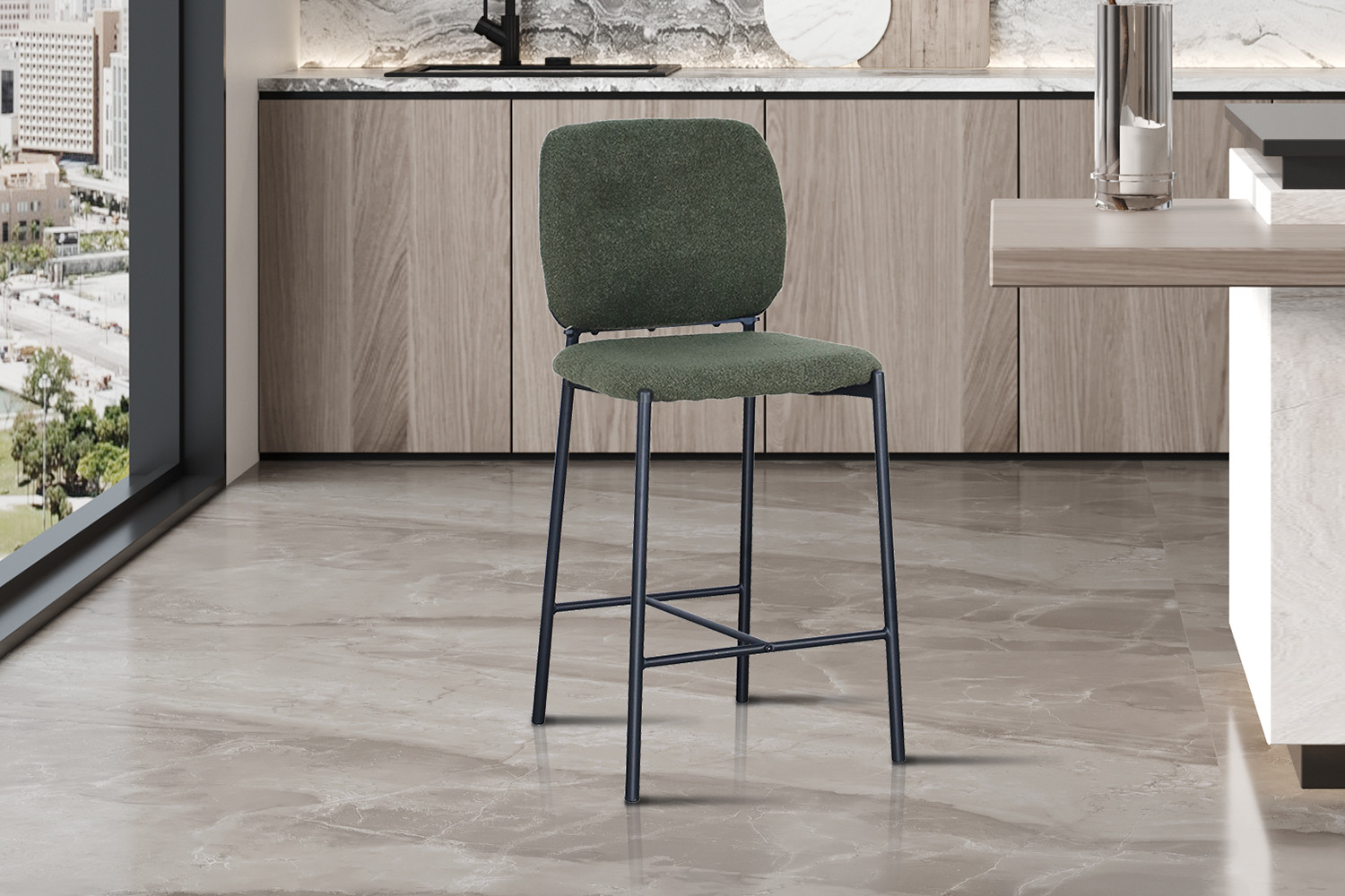 Chaise de comptoir 'Sophia' Tissu Vert – Image 2