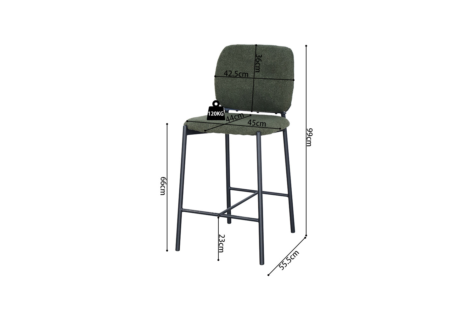 Chaise de comptoir 'Sophia' Tissu Vert – Image 12