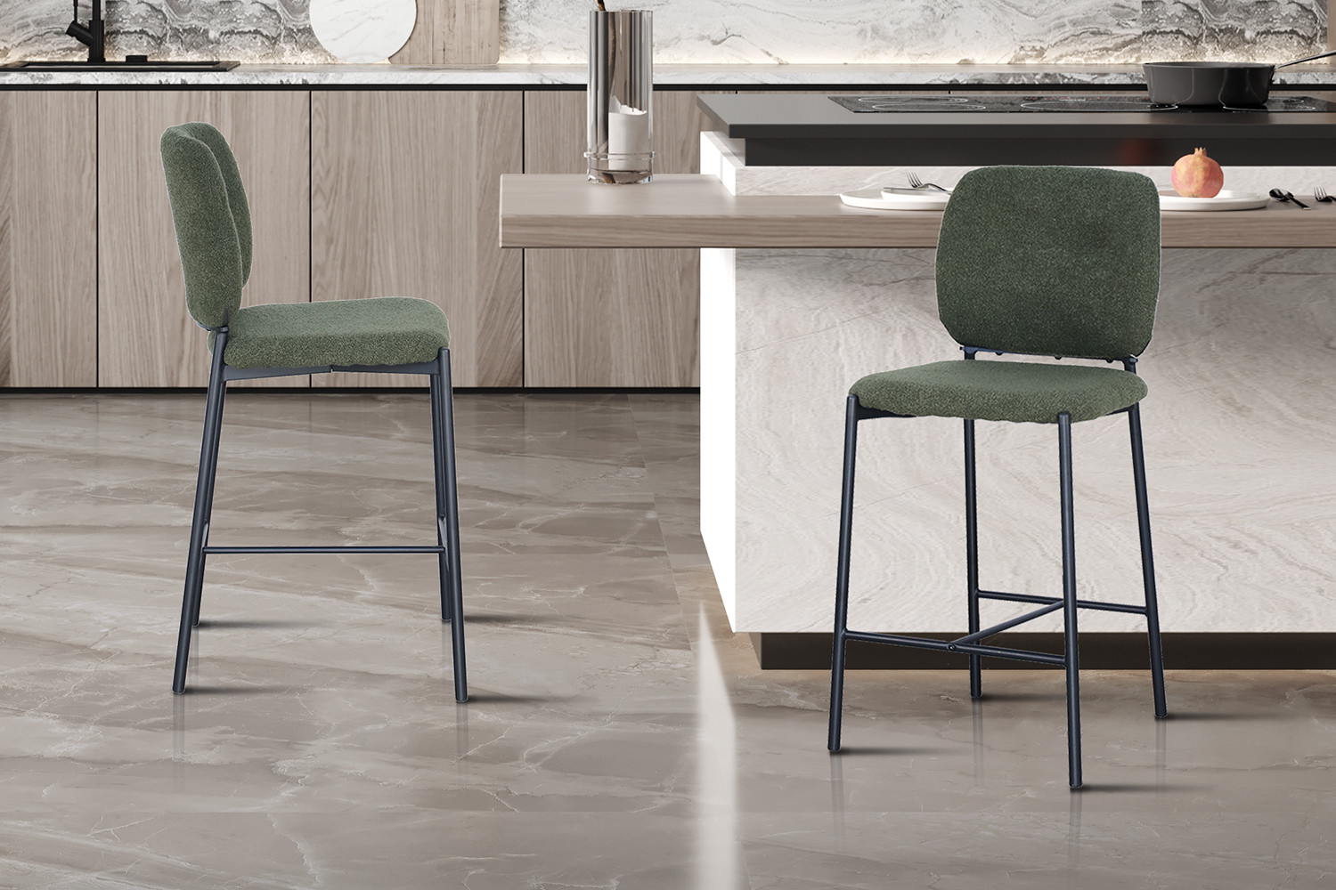 Chaise de comptoir 'Sophia' Tissu Vert