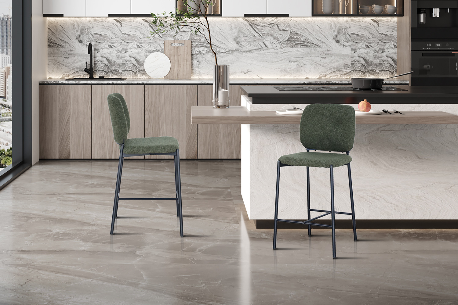 Chaise de comptoir 'Sophia' Tissu Vert – Image 3