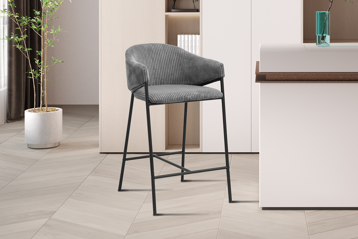 Chaise de comptoir 'Hugo' Corduroy Gris foncé – Image 2