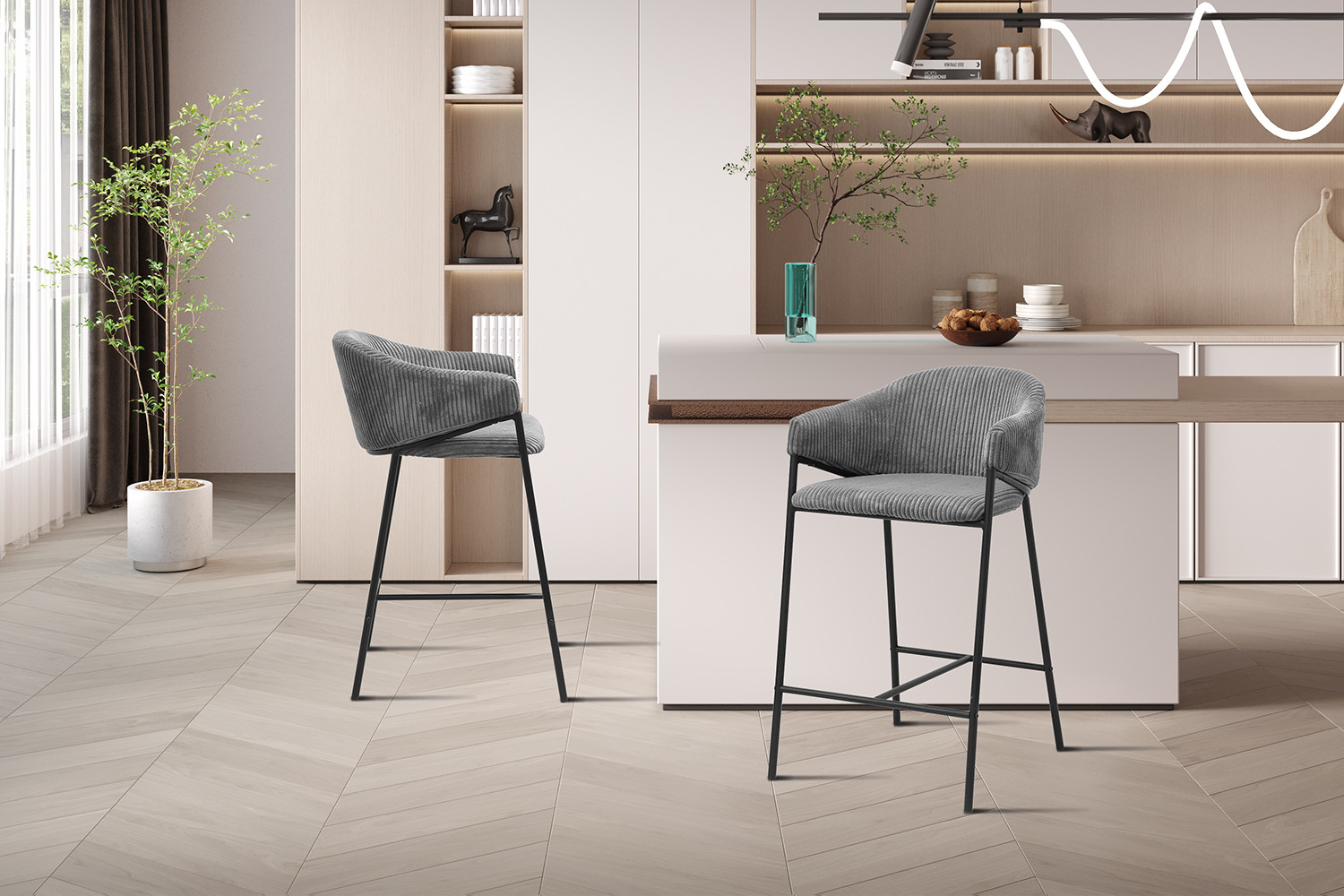 Chaise de comptoir 'Hugo' Corduroy Gris foncé – Image 3