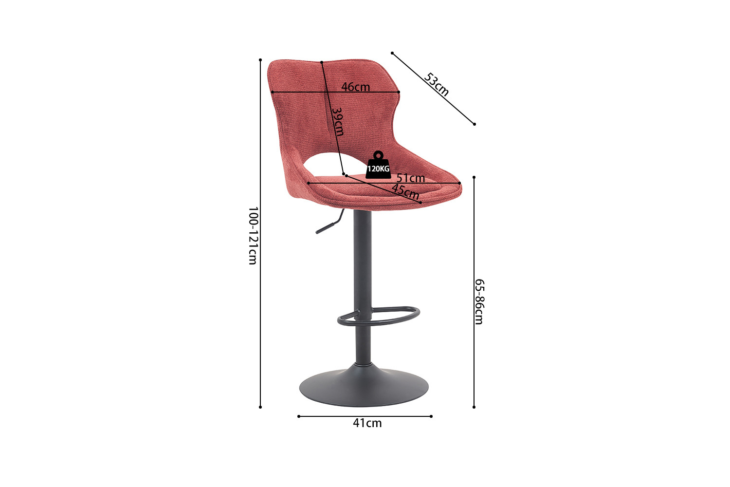 Chaise de bar 'Mori' Tissu Ote Share 230 Rouge – Image 11