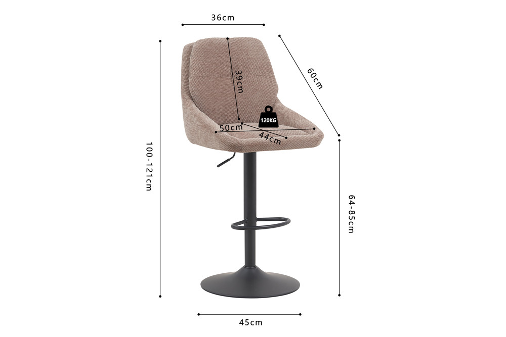 Chaise de bar 'Sabine' Tissu Ote Sea 173 Pivotant Sable – Image 12