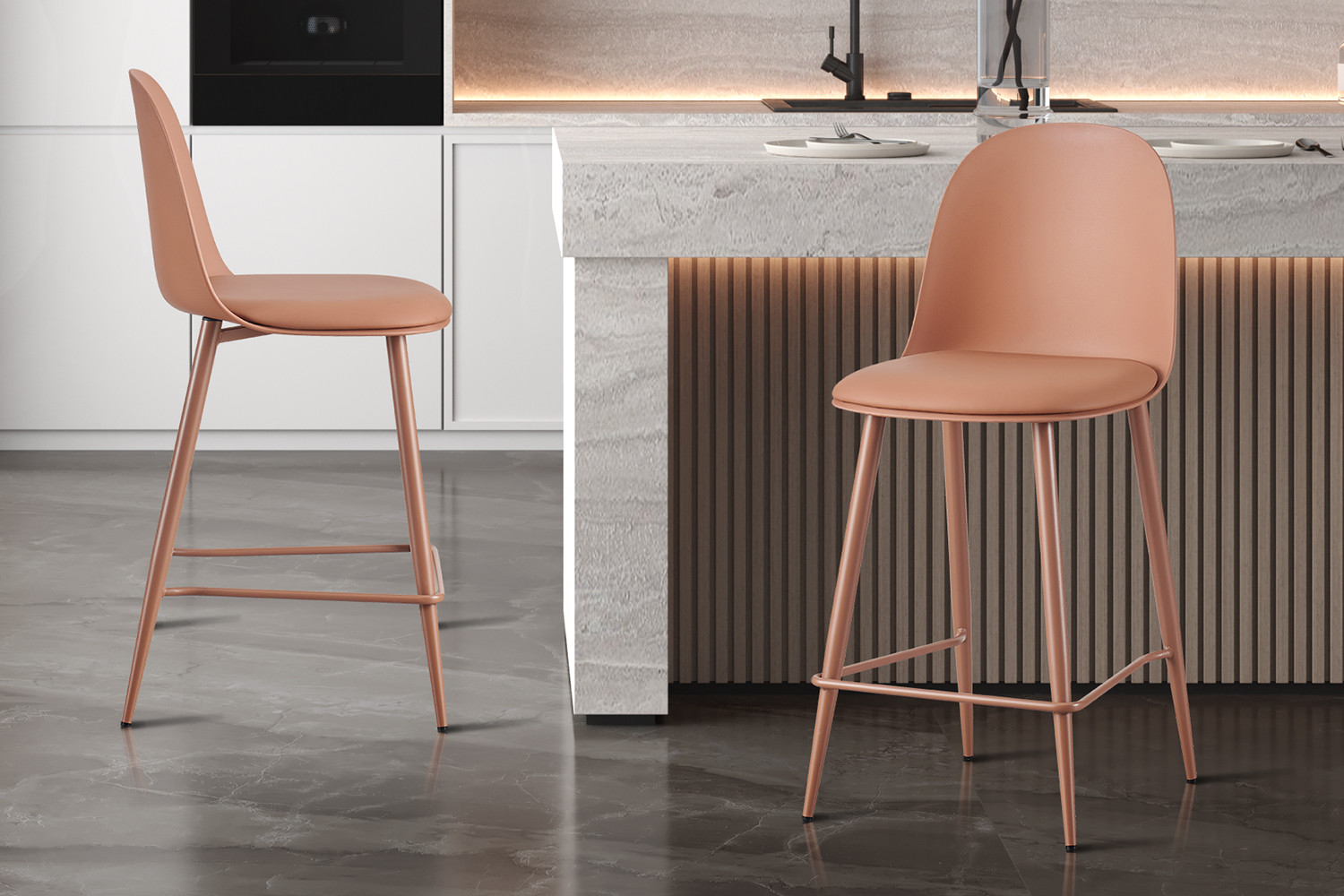 Chaise de comptoir 'Jasmin' Assise PP Coussin PU Terracotta