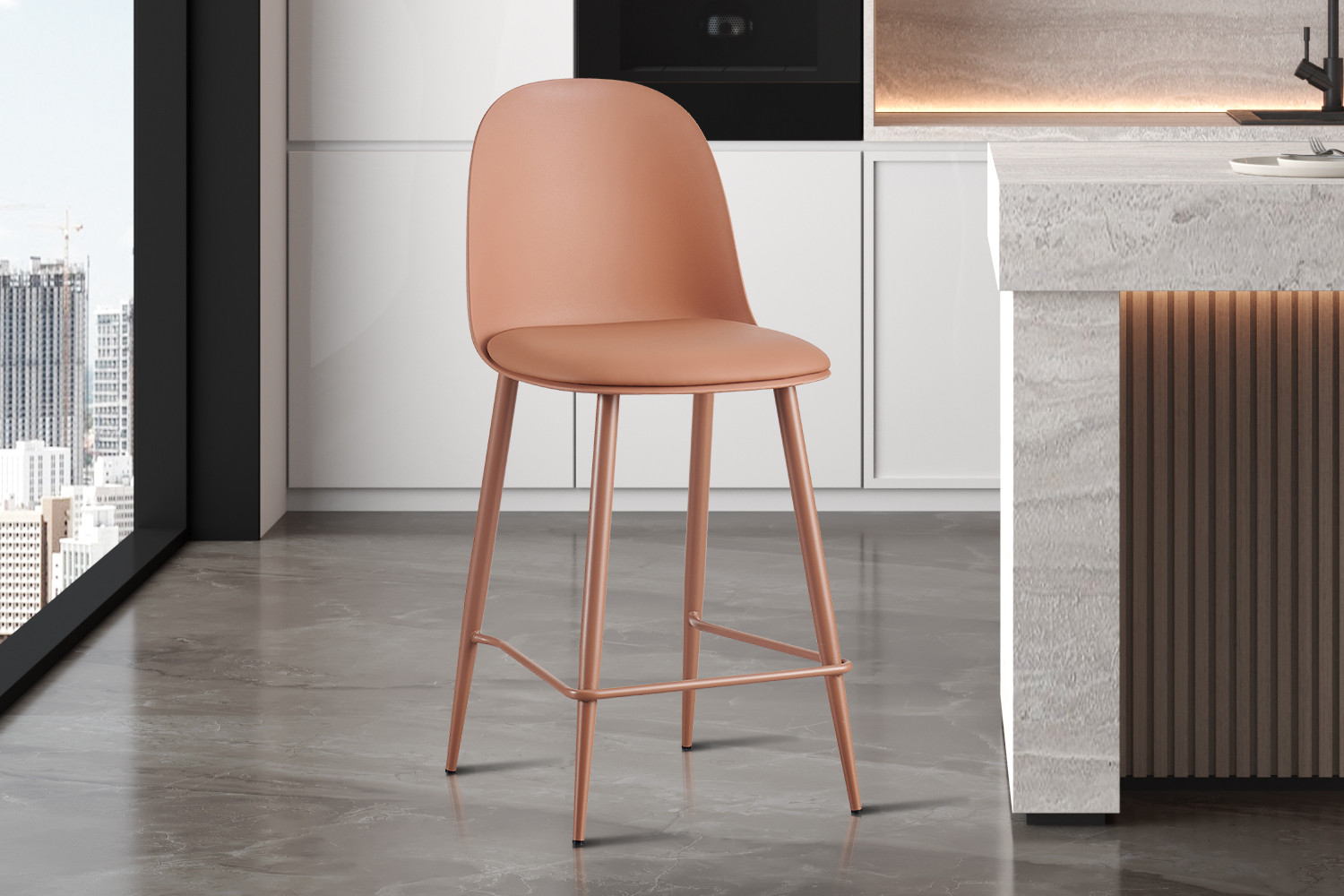 Chaise de comptoir 'Jasmin' Assise PP Coussin PU Terracotta – Image 2