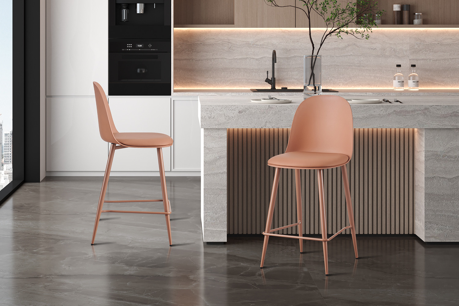 Chaise de comptoir 'Jasmin' Assise PP Coussin PU Terracotta – Image 3