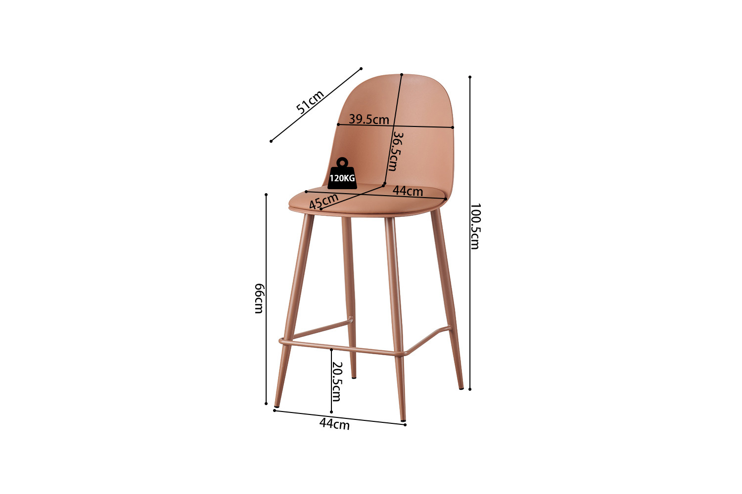 Chaise de comptoir 'Jasmin' Assise PP Coussin PU Terracotta – Image 9