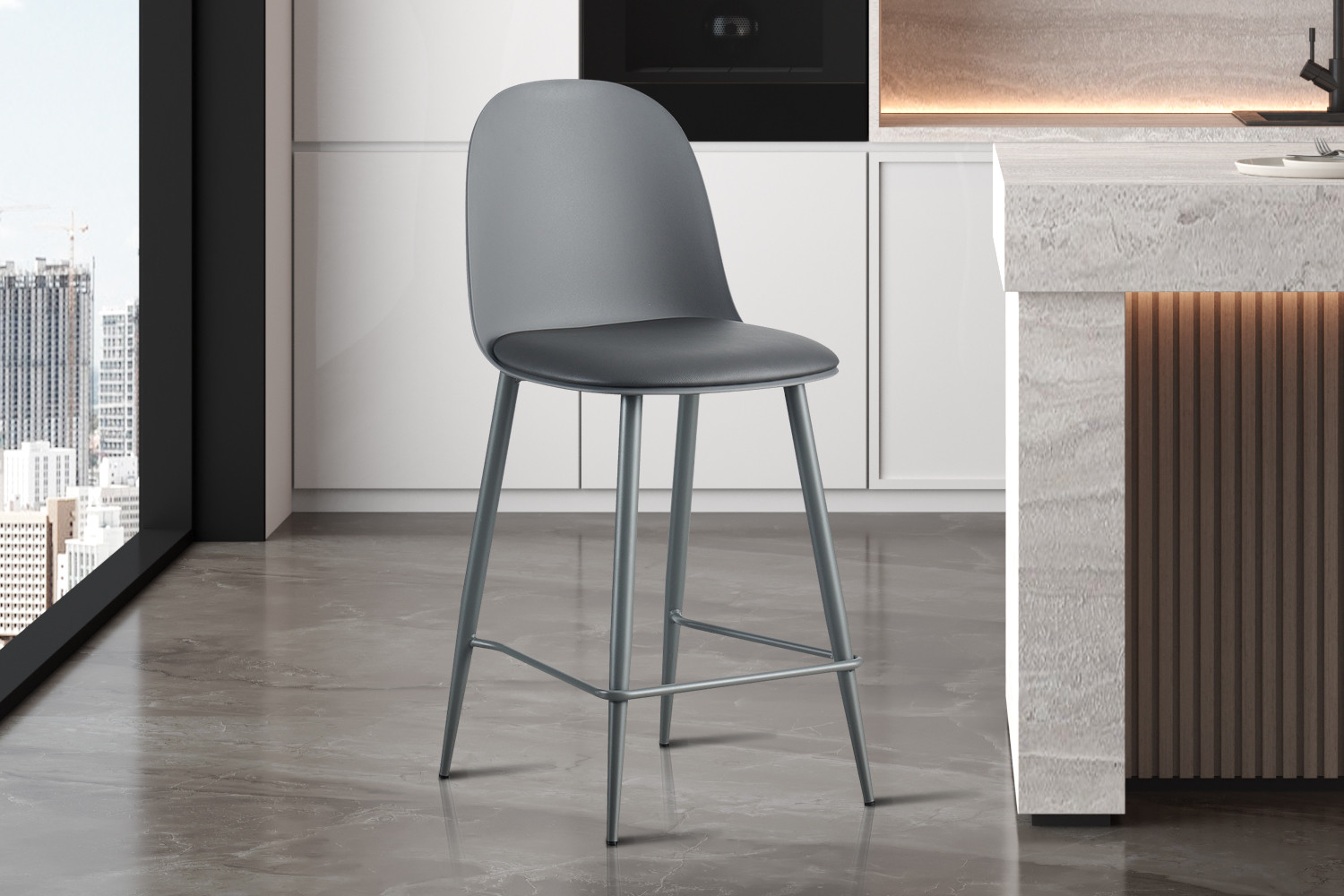 Chaise de comptoir 'Jasmin' Assise PP Coussin PU Gris – Image 2