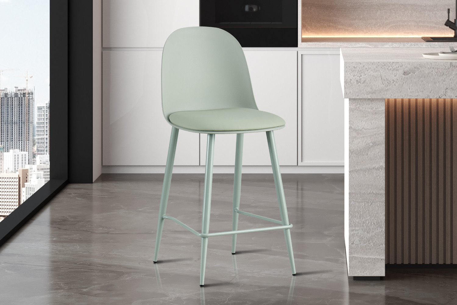 Chaise de comptoir 'Jasmin' Assise PP Coussin PU Gris-vert – Image 2