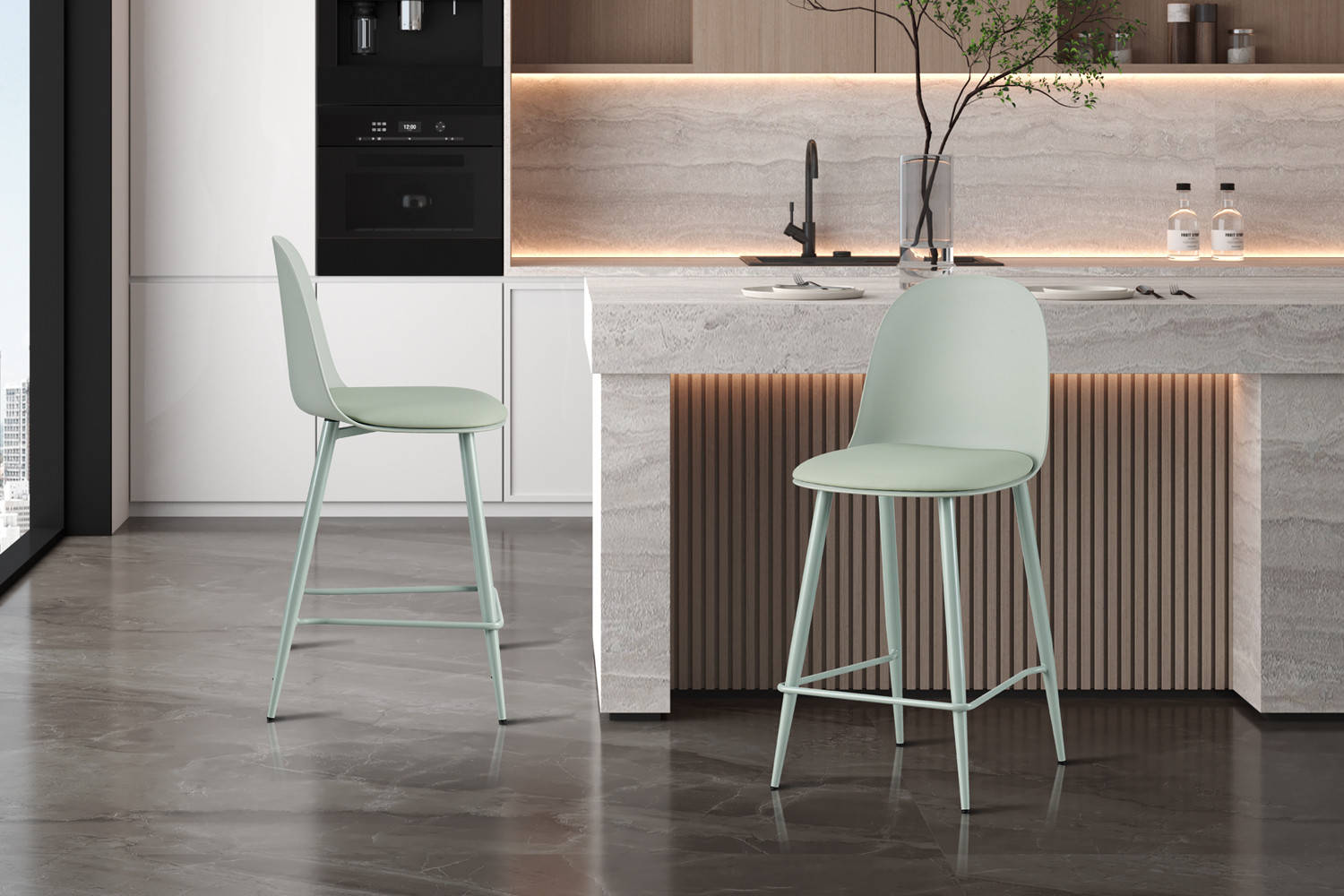 Chaise de comptoir 'Jasmin' Assise PP Coussin PU Gris-vert – Image 3