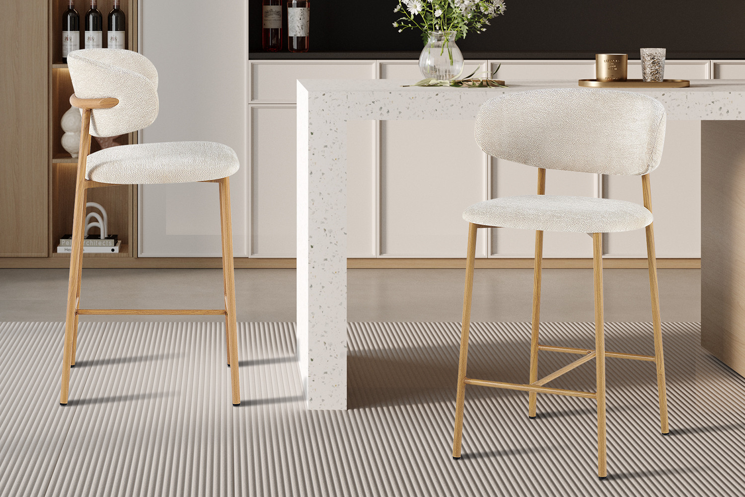 Chaise de comptoir 'Coco' Naturel - Tissu Raven 24 Beige