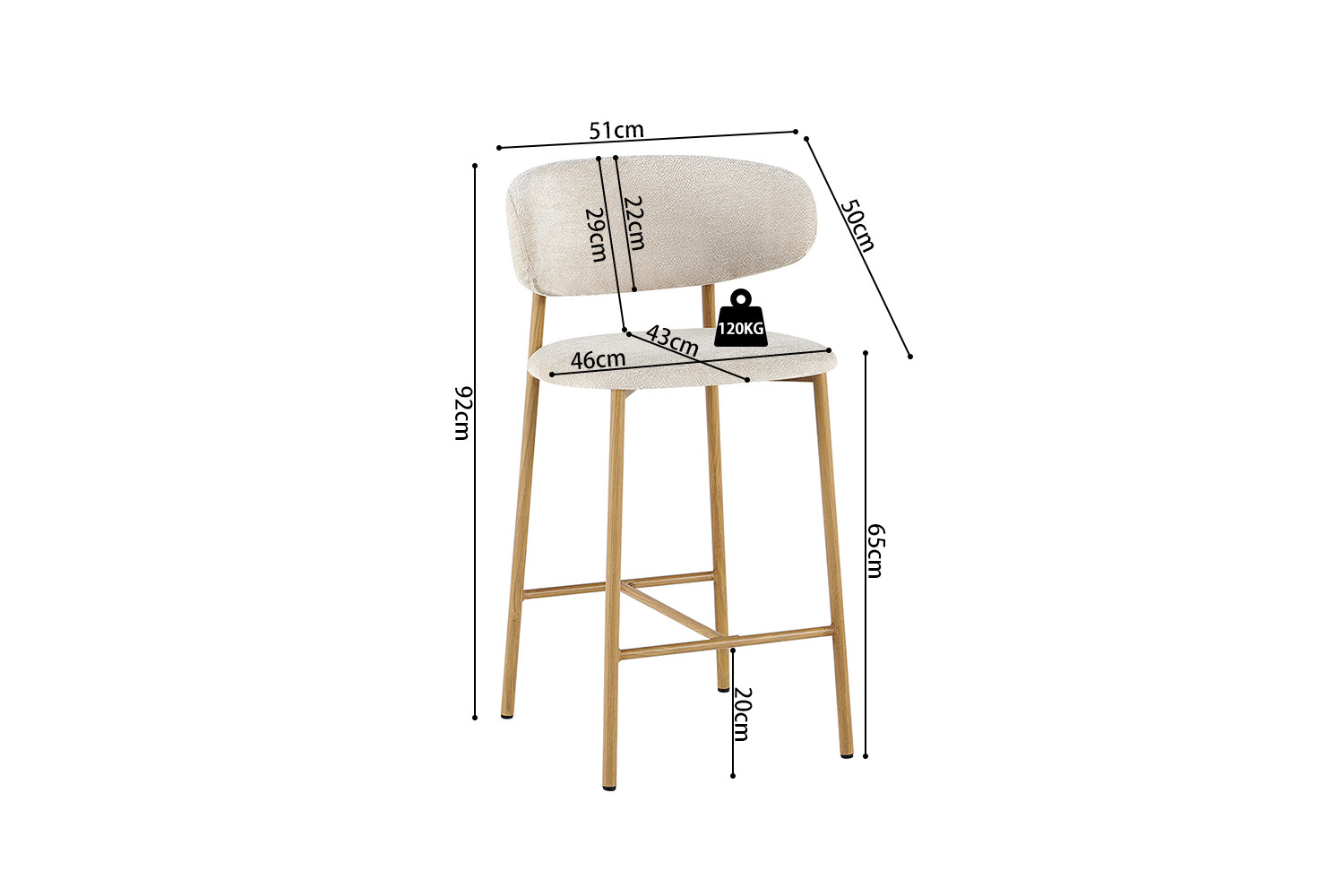 Chaise de comptoir 'Coco' Naturel - Tissu Raven 24 Beige – Image 12