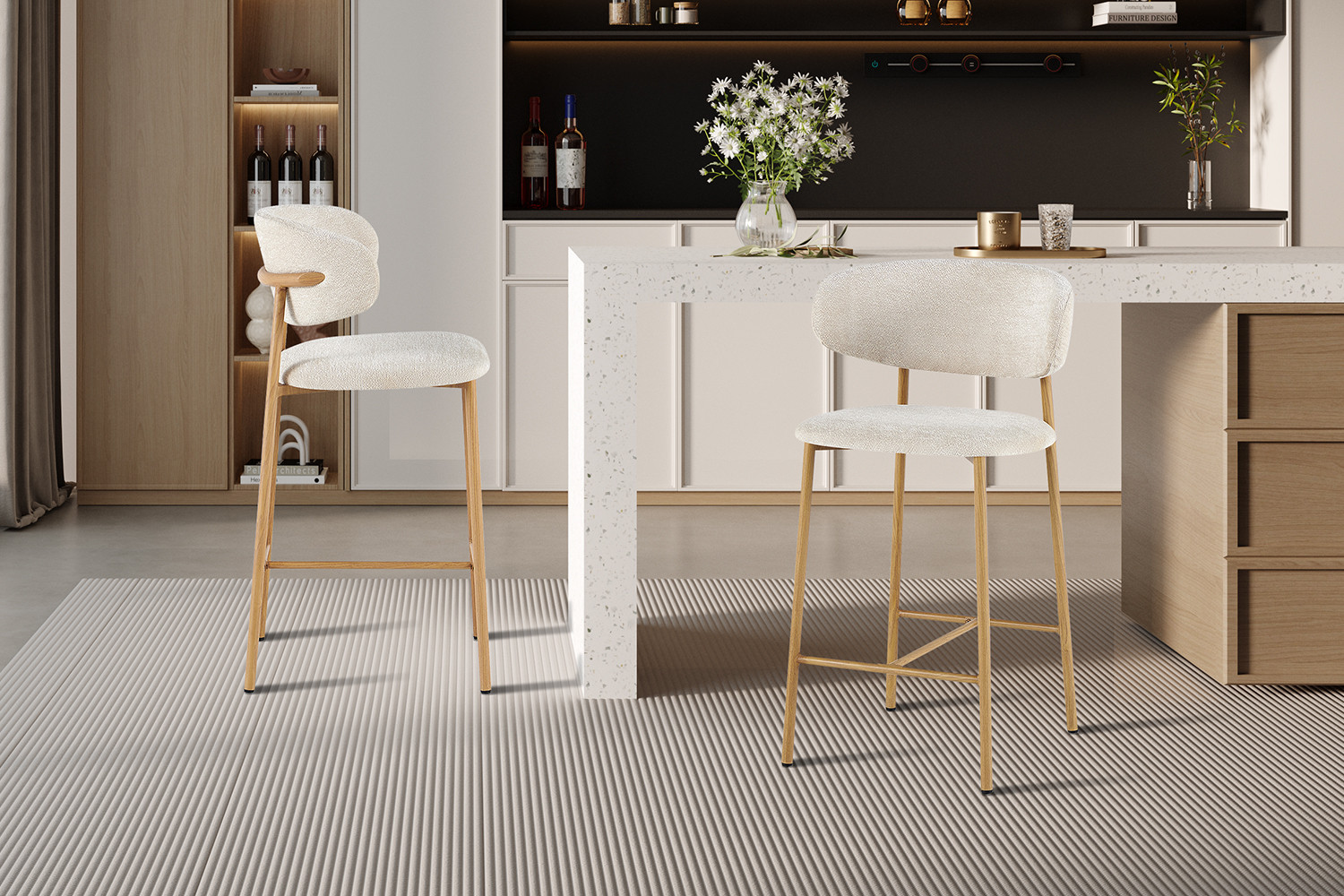 Chaise de comptoir 'Coco' Naturel - Tissu Raven 24 Beige – Image 3