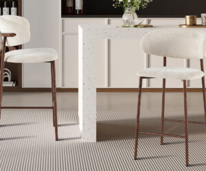 Chaise de comptoir 'Coco' Noyer - Tissu Raven 24 Beige
