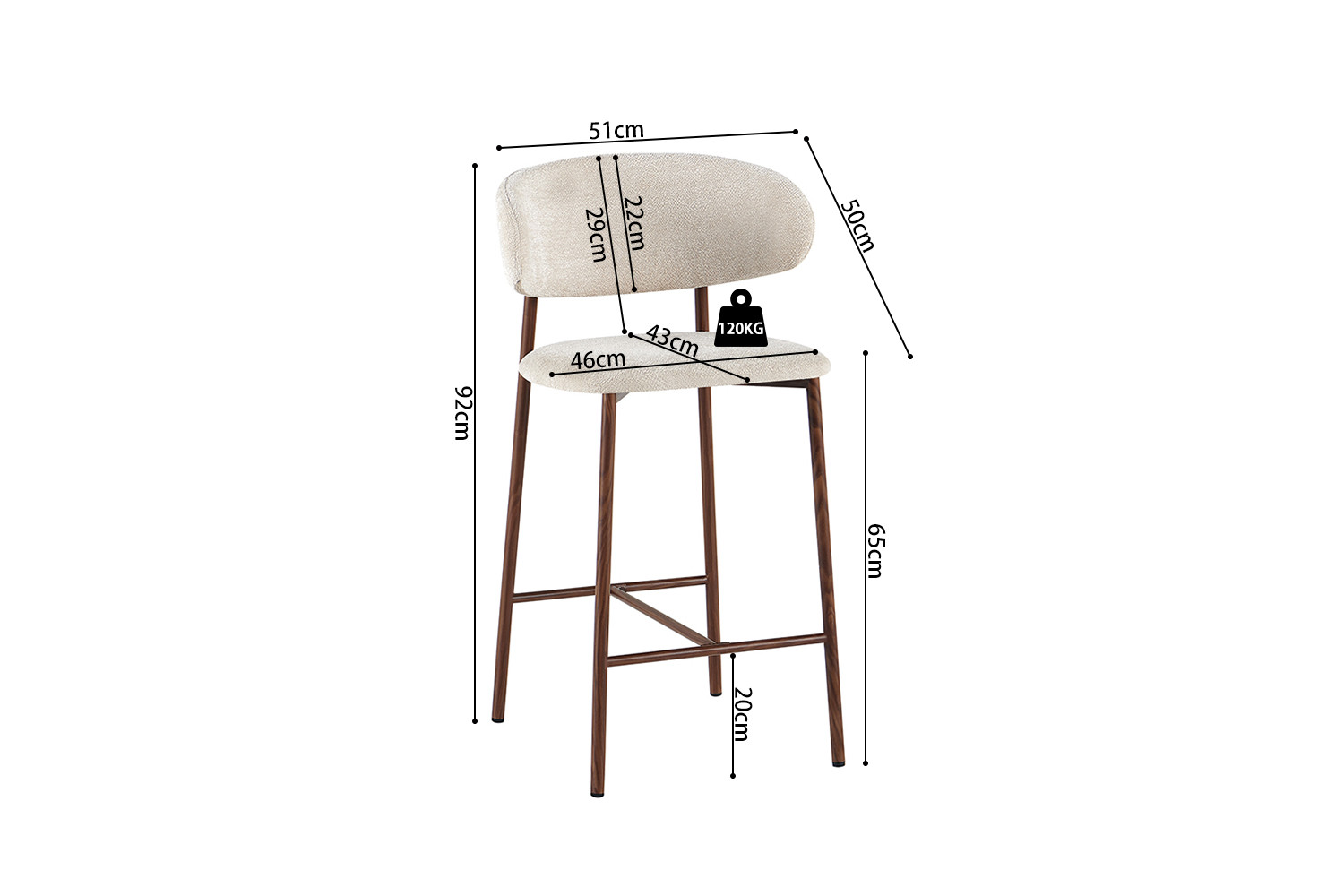 Chaise de comptoir 'Coco' Noyer - Tissu Raven 24 Beige – Image 12