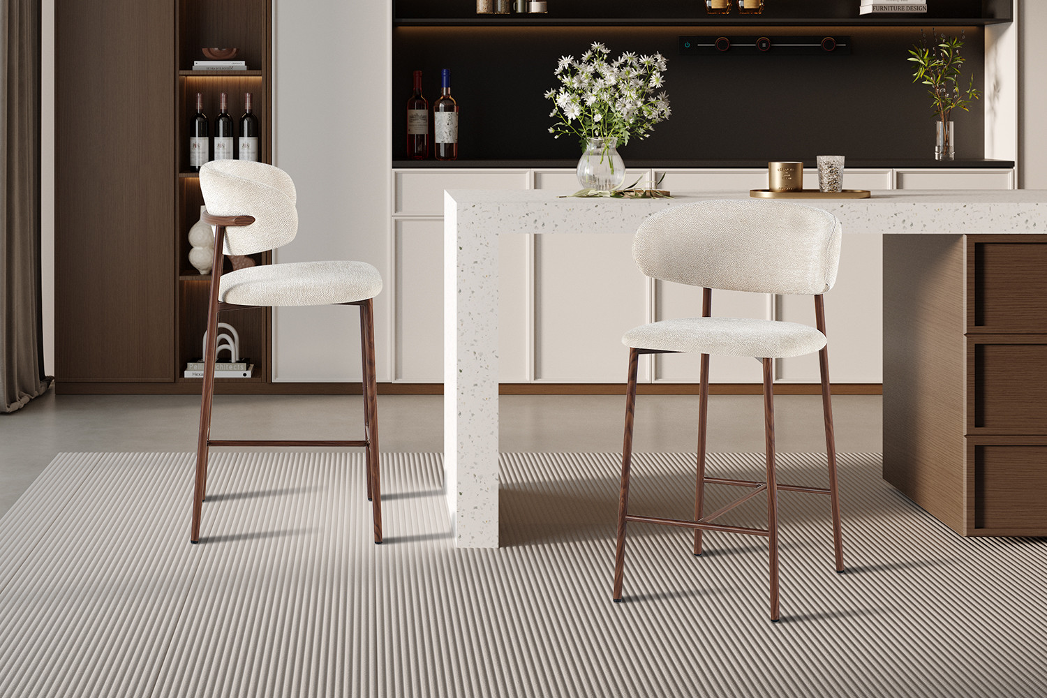 Chaise de comptoir 'Coco' Noyer - Tissu Raven 24 Beige – Image 3