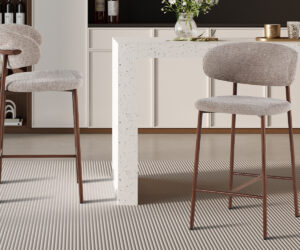 Chaise de comptoir 'Coco' Noyer - Tissu Raven 30 Sable